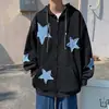 Sudadera cárdigan para hombre Harajuku Y2K streetwear con estrellas bordadas, corte holgado moderno, forro polar, chaqueta gruesa para otoño e invierno