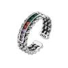 Cross-border explosivo esmeralda zircon tecido twist ring mulheres vintage distressed ins personalizado de alta qualidade tailandês anel de prata