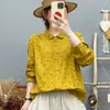 Camisa de manga larga de gasa de algodón de doble capa estilo japonés para mujer, top artístico vintage de algodón puro suave y agradable para la piel