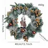 Corona de Navidad para Colgar en la Puerta con Piñas, Flores Doradas, Bolas de Algodón, Corona de Vid, Corona Transfronteriza para Colgar en la Pared, Decoraciones de Papá Noel de Madera