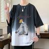Gaywa Gradiente Manga Curta Masculino Verão Solto Desenho Animado Estampado Meia-manga Top Roupas para Adolescentes Casual Meia-manga