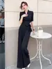 Mono Nuevo de Gama Alta para Mujer de Verano, Elegante y con Estilo, Color Sólido, Cintura Alta, Adelgazante, Cintura con Lazo, Pierna Ancha, Mono Fluido