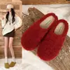 Pantuflas de Algodón Cerradas Cálidas para Otoño e Invierno 2026 para Exteriores, Pantuflas Peludas Planas Nuevas de Ponerse para Mujer, Color Albaricoque