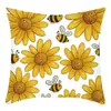 Capa de Almofada Girassol Amarelo Nórdico, Capa de Almofada Quadrada de Linho com Estampa de Letras de Girassol