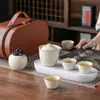 Conjunto de Chá de Viagem Forno Ru Cerâmica Conjunto Rápido de Chá com Uma Bule e Três Xícaras para Eventos de Compra em Grupo de Empresas, Reuniões Anuais, Lembranças de Hotel
