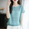26 Modelos Nuevos de Camisetas de Punto Finas de Manga Corta con Diseños Huecos Adelgazantes de Moda para Mujer, Tops de Verano Finos de Lyocell para Mujer de Tallas Grandes