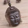 Venta al por mayor de fábrica colgante de talla de cristal Sakyamuni collar con colgante de cabeza de Buda de obsidiana helada natural para hombres y mujeres