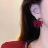 Nuevos Pendientes de Lazo de Terciopelo Rojo Festivo para Mujer Otoño e Invierno, Modernos y Elegantes, Pendientes Dulces en Forma de Corazón, Venta al por Mayor