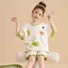 Pijama de verano para niña, fino, de algodón para niños, traje de manga corta y shorts, ropa de casa linda de dibujos animados para niñas