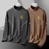 Camada base térmica masculina de manga comprida com gola alta e cor sólida, dupla face de fleece escovado, para outono e inverno, espessa