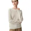 Suéter de Cachemira de Cuello Redondo para Mujer Color Sólido Cálido Manga Larga Tejido de Punto Otoño Invierno Nuevo Estilo Suave Pegajoso Amigable con la Piel Jersey Capa Base Ropa Interior
