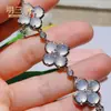 Pulsera de jadeíta natural de alta calidad, artículo A, verde Yang, trébol de cuatro hojas, jade helado, plata 925 chapada, incrustada, pulsera de dama, moda