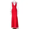 Estilo europeo y americano, elegante y sexy vestido de noche, de cuello halter, escotado, sin espalda, plisado, que se ajusta a la figura, vestido largo de cola de pez