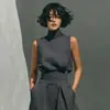2026 Primavera Europea y Americana Nuevo Estilo Amazon Color Sólido Elegante Sencillo para Mujer Top sin Mangas de Mezcla y Pantalones de Pierna Ancha