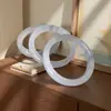 Pulseira Exquisita Pintura a Tinta de Jade Natural Calcedônia Transparente Gelo Branco Barra Redonda Pulseira Pronta para Venda