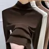 Camiseta de cuello medio de color liso a la moda Derong de manga larga para otoño e invierno, estilo coreano, cálida, ajustada, con terciopelo de doble cara para usar debajo