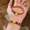 Banho de Ouro Real, Cor Forte e Duradoura, Estilo Antigo Dourado com Areia, Pulseira de Corda Vermelha com Moedas de Cobre, Pulseira de Corda Vermelha Atrai-Riqueza