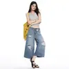 Pantalones Vaqueros Cortos de Siete Puntos Sueltos Lavados Rasgados Estilo Americano Verano Nuevo Diseño Petite Soporta Dropshipping