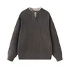 Mu Qiu Ropa de Hombre Estilo Old Money Jersey de Punto Trenzado Holgado para Hombre con Cuello en V Falso de Mezcla de Lana