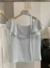 Camisa Sem Manga Lisa com Babados de Camada Dupla Kekezoon para Mulheres, Estilo Suave de Verão com Top de Fita 7532