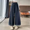 Outono 2026 Novo Simples Emagrecimento Bordado Calça Reta Solta Patchwork Renda Cropped Casual para Mulheres A13498