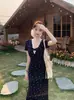 Vestido Floral de Encaje Retro de Manga Corta para Mujer en Verano, Cintura Delgado, Falda que se Ajusta a la Cadera, Falda Larga