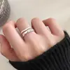 Anillo de Rosa de Doble Capa para Mujer Nicho Simple Hueco Anillo Plegable para Dedo Moda Viento Frío Espinas Anillo Abierto