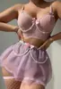 Cadeia de Contas de Suprimento Transfronteiriço Europeu e Americano Sutiã de Sutiã com Laço Suspensório Roupas Íntimas Sexy com Aro Saia de Gaze Perolada Y12