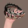 Faixa de cabeça com strass estilo celebridade para mulheres, tiara de alta coroa, acessório de cabelo elegante feito à mão com contas, presilha de cabelo