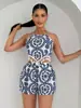 Conjunto de Viagem de Verão Amazon Estilo Europeu e Americano Cruzado Shorts Top de Amarrar com Franjas Estampa Estilo Ilha Roupa de Férias para Mulheres