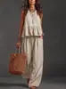 Traje de Lino de Dos Piezas de Moda 2026 Transfronterizo Europeo y Americano, Conjunto Casual de Chaleco sin Mangas y Pantalones de Pierna Ancha
