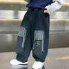 Pantalones vaqueros de retazos a rayas para niño, para primavera y otoño, estilo coreano, pantalones casuales elegantes y geniales para niños, pantalones para niños pequeños, comercio exterior