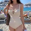 Traje de baño de una pieza de corte bajo y cintura alta para mujer, diseño de triángulo conservador, retro, adelgazante, sexy, sin espalda, traje de baño bikini de celebridad de internet