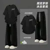Conjunto Casual Masculino de Verão Novo Respirável Confortável Gola Redonda Versátil Simples Manga Curta Calça Reta Conjunto de Duas Peças