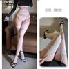 Shuoyao "Flor Fantasia" Brilho Aurora Meia-Calça de Alça Acima do Joelho Ultra Fina Seda Preta Sexy Lingerie Meia-Calça de Alça para Mulheres A265