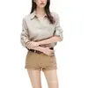 Camisa blanca de lino natural de manga larga, color liso, cuello en V, simple y versátil para mujer, estilo casual Q252004