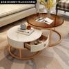 Sala de Estar Doméstico Luz Luxo Simples Combinação Placa de Rocha Minimalista Mesa Pequena Estilo Creme Pequeno Apartamento Mesa de Centro Redonda de Vidro Italiano