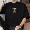 Camiseta de manga corta de algodón grueso de 260 g para hombre, cuello redondo, marca de moda estadounidense, camiseta holgada de media manga con estampado de oso.