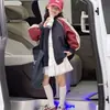 Chaqueta de Color Bloque con Adorno de Encaje para Niñas Primavera Otoño 2026 Nueva Elegante Talla Mediana a Grande Infantil Holgada Casual Estilo Deportivo