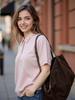 Hengjia HsNova Camiseta de Lã Pura de Manga Curta para Mulheres Outono, Gola Polo Versátil e Estilosa, Blusa Suave e que Emagrece