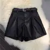 Shorts de piel sintética mujer petite 2026 otoño/invierno versátil cintura alta adelgazante línea A pierna ancha pantalones prenda exterior holgada pantalones bootcut
