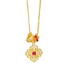 Collar de Calabaza con Flor de Cuatro Hojas Incrustada de Diamantes Color Fuerte de Retención de Color Puzuo, Lujo Ligero, Cadena Versátil de Flor de Alta Gama para Mujer