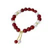Pulsera de Ágata Roja y Perla Shi Jia para Mujer, Diseño de Nicho de Lujo Ligero, Hilo de Mano de Estilo Suave, Joyería para Mejor Amiga, Elástica Ajustable