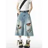 Shorts de mezclilla rotos estilo retro americano de alta calle para mujer talla grande, pantalones de verano de cintura alta, pantalones cortos rectos adelgazantes