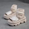 Jie Jie 2025 Verano Nuevo Suela Gruesa Color Retro Capa Superior Piel de Vaca Velcro Todo Fósforo Bota Tobillera Pequeña Sandalias