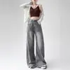 Jeans Casuales Cómodos de Moda Gris Moteado Sueltos de Tiro Alto Versátiles con Control de Abdomen para Mujer