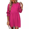 Ropa de Mujer Transfronteriza Europea y Americana 2026 Amazon Shein Cuello Redondo Cintura Ajustada Puños Plisados Vestido Casual