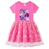 Vestido de Princesa de Malla con Lentejuelas Arcoíris para Niñas, Manga Corta de Verano, Manga Larga de Primavera y Otoño, Estilo Kpop Cazador de Demonios