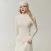Nova coleção de outono suéter básico de malha simples 100% caxemira pura feminina, elegante suéter básico de gola semi-alta