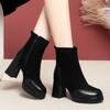 Moda botas femininas grossas com cabeça quadrada botas curtas femininas primavera e outono botas simples botas finas de couro macio com botas Martin mulheres uma geração de cabelo